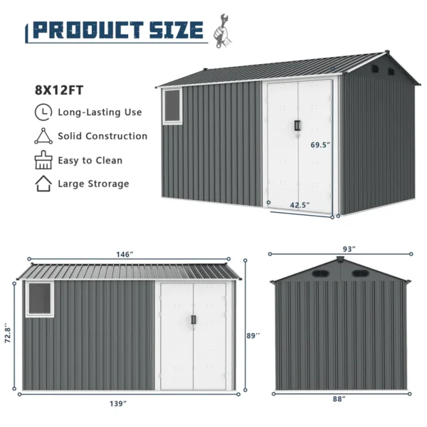 Metal Storage Shed with Double Hinged Doors - Image 9