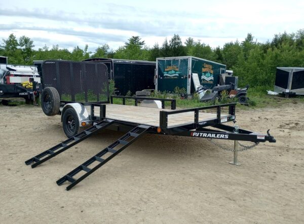 2024 PJ Trailers 7x14 Powder Coated Open Utility w/Rear Ramp Gate, ATV Side Loading Ramps